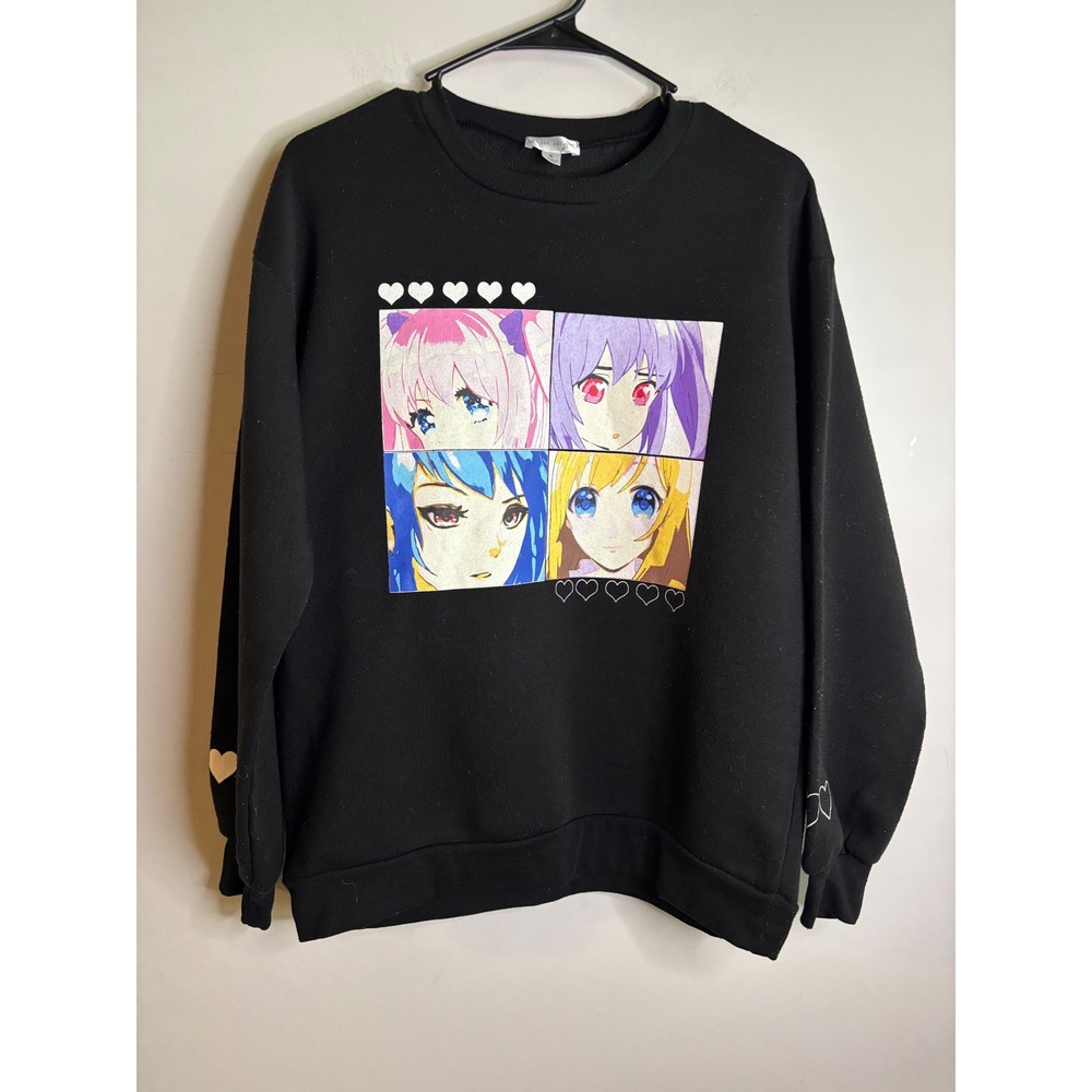 Black Anime Graphic Sweatshirt Women Small